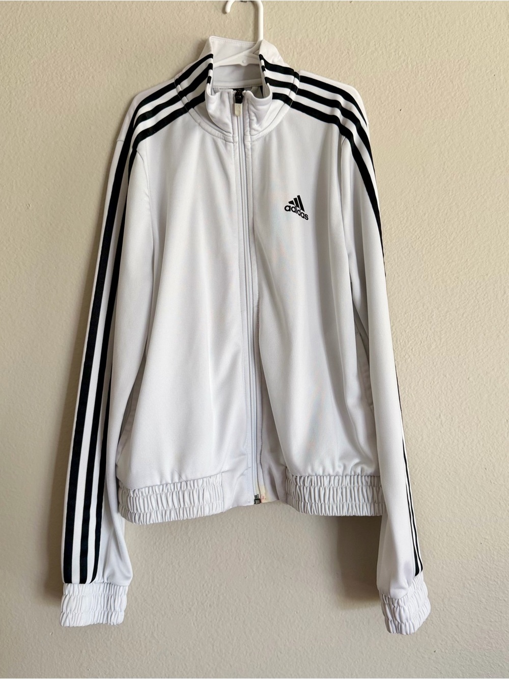 Adidas White Full-Zip Tricot Track Jacket with Black 3-Stripes